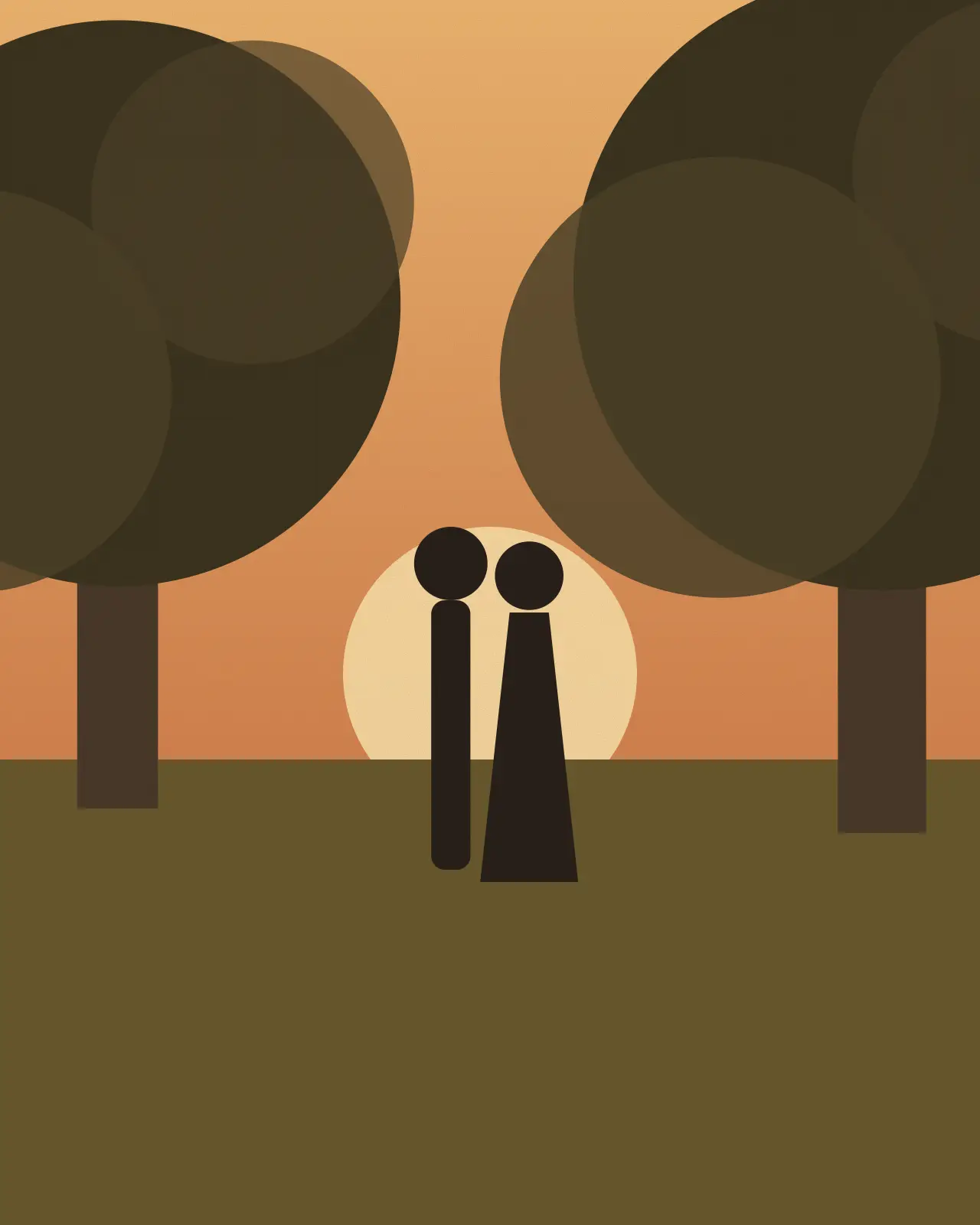 Couple in the orchard at golden hour